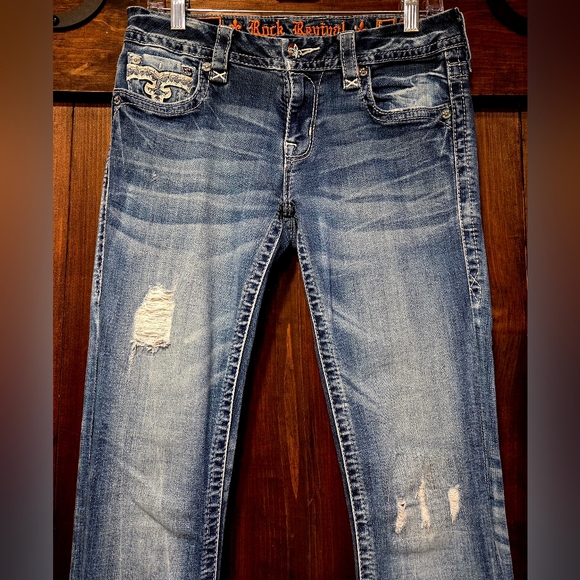Rock Revival Distressed Blue Flare Jeans - Picture 3 of 13